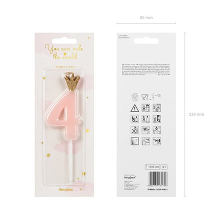 Kaars 4 Jaar Lichtroze 9,5cm van Partydeco koop je bij Partywinkel