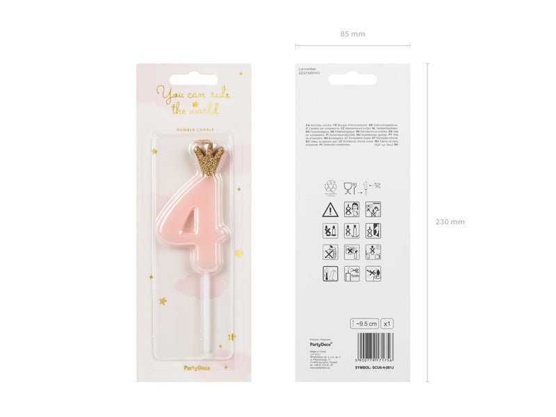 Kaars 4 Jaar Lichtroze 9,5cm van Partydeco koop je bij Partywinkel