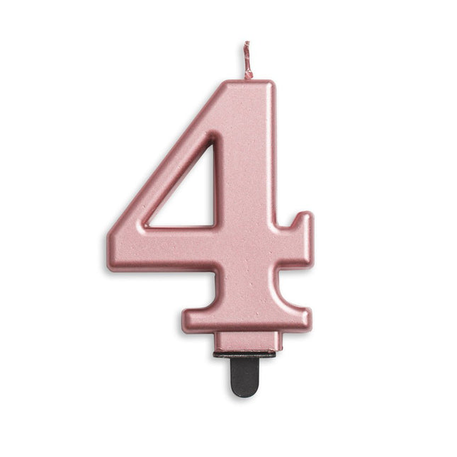 Kaars 4 Jaar Rose Goud Metallic 8cm van WeFiesta koop je bij Partywinkel