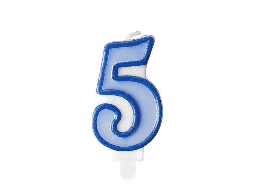 Kaars 5 Jaar Blauw 7cm van Partydeco koop je bij Partywinkel