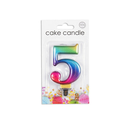 Kaars 5 Jaar Regenboog 7cm van WeFiesta koop je bij Partywinkel
