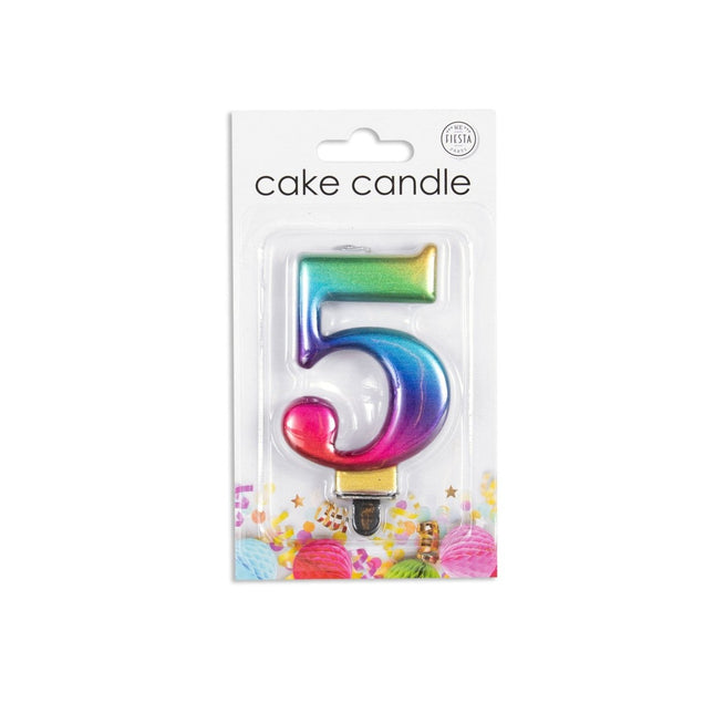 Kaars 5 Jaar Regenboog 7cm van WeFiesta koop je bij Partywinkel