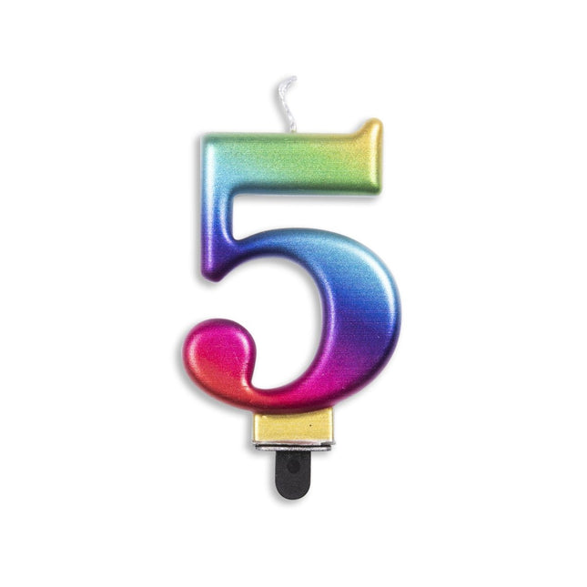 Kaars 5 Jaar Regenboog 7cm van WeFiesta koop je bij Partywinkel