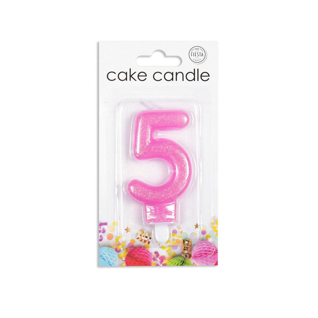 Kaars 5 Jaar Roze Glitter 7cm van WeFiesta koop je bij Partywinkel