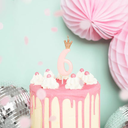 Kaars 6 Jaar Lichtroze 9,5cm van Partydeco koop je bij Partywinkel