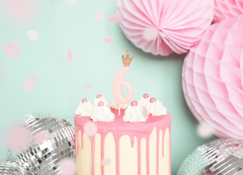 Kaars 6 Jaar Lichtroze 9,5cm van Partydeco koop je bij Partywinkel