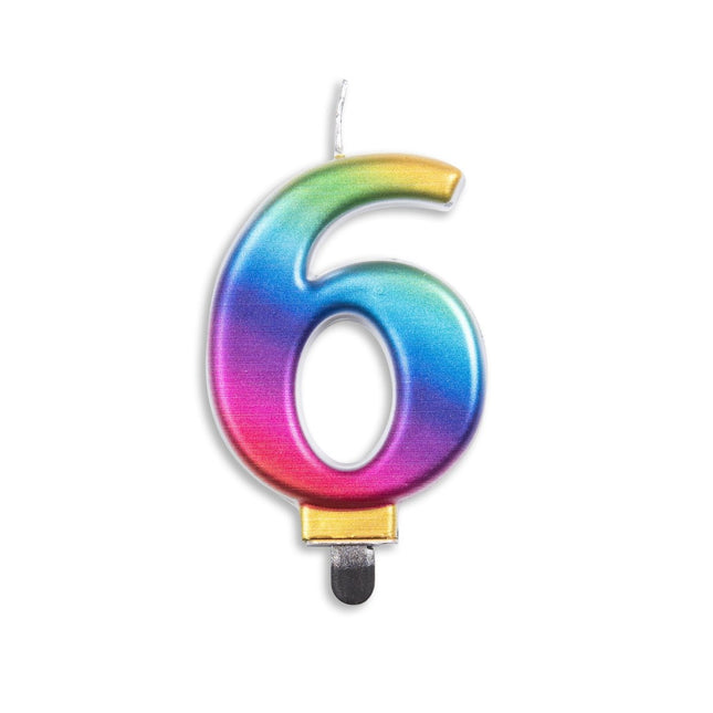 Kaars 6 Jaar Regenboog 7cm van WeFiesta koop je bij Partywinkel