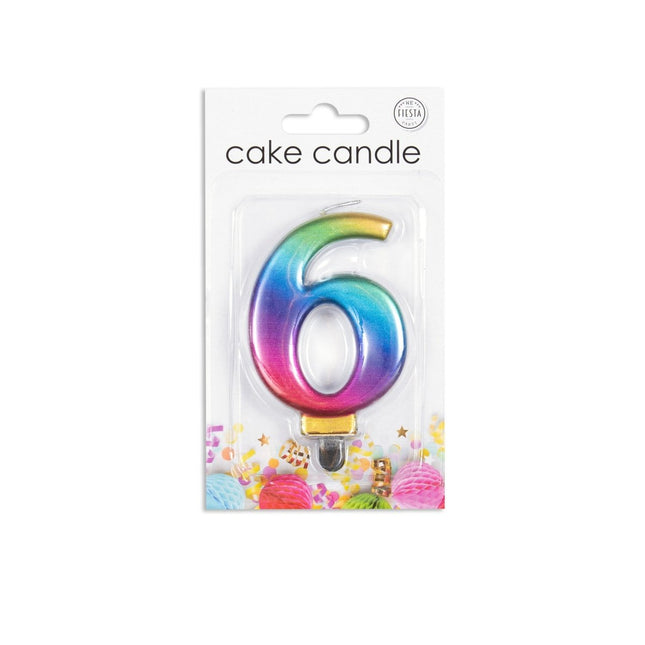 Kaars 6 Jaar Regenboog 7cm van WeFiesta koop je bij Partywinkel