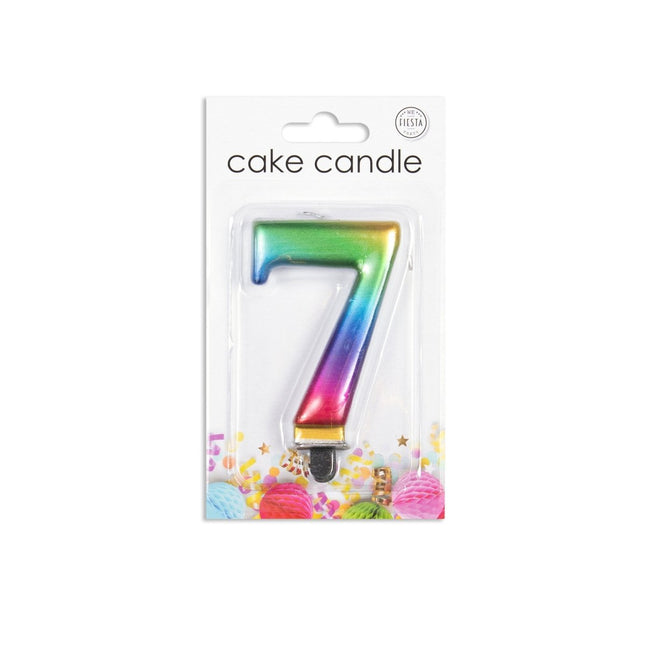 Kaars 7 Jaar Regenboog 7cm van WeFiesta koop je bij Partywinkel