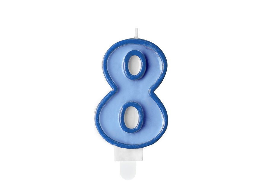 Kaars 8 Jaar Blauw 7cm van Partydeco koop je bij Partywinkel