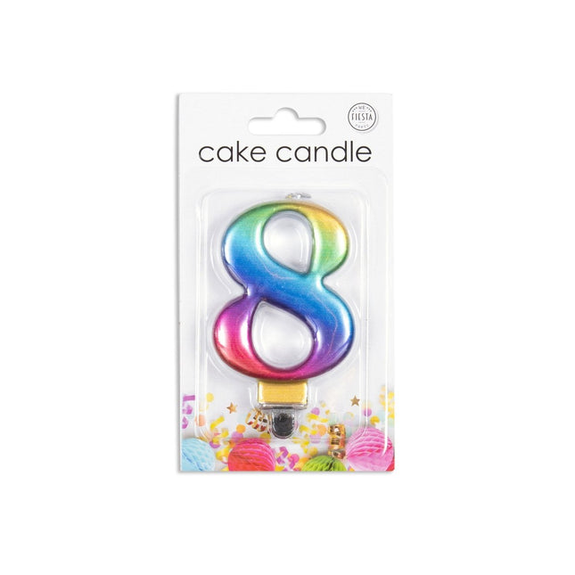 Kaars 8 Jaar Regenboog 7cm van WeFiesta koop je bij Partywinkel