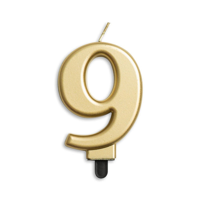 Kaars 9 Jaar Goud Metallic 8cm van WeFiesta koop je bij Partywinkel
