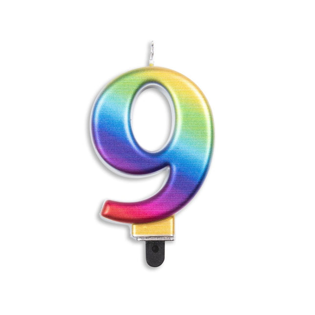 Kaars 9 Jaar Regenboog 7cm van WeFiesta koop je bij Partywinkel