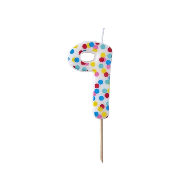 Kaars 9 Jaar Stippen 9cm van Ginger Ray koop je bij Partywinkel