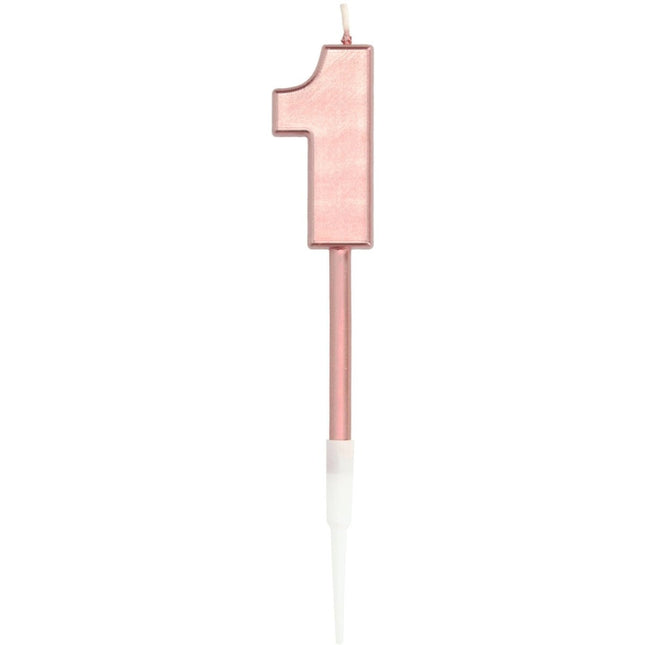 Kaars Cijfer 1 Rose Goud Metallic 15cm van Folat koop je bij Partywinkel