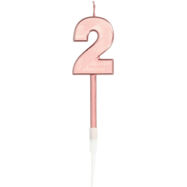 Kaars Cijfer 2 Rose Goud Metallic 15cm van Folat koop je bij Partywinkel
