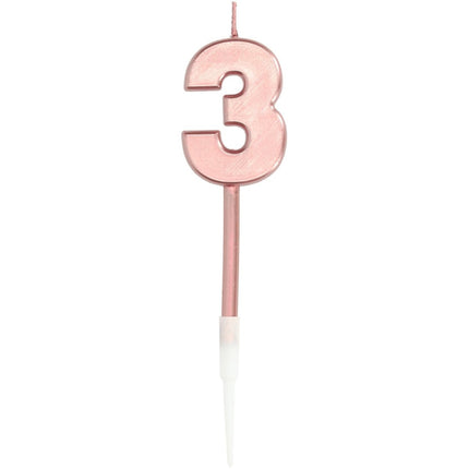 Kaars Cijfer 3 Rose Goud Metallic 15cm van Folat koop je bij Partywinkel