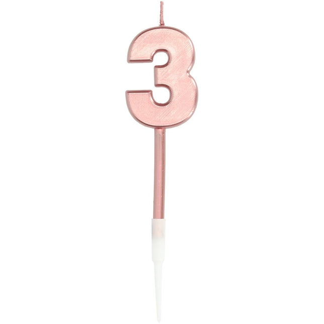 Kaars Cijfer 3 Rose Goud Metallic 15cm van Folat koop je bij Partywinkel