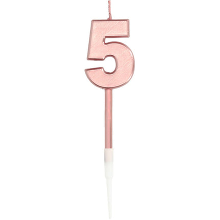 Kaars Cijfer 5 Rose Goud Metallic 15cm van Folat koop je bij Partywinkel