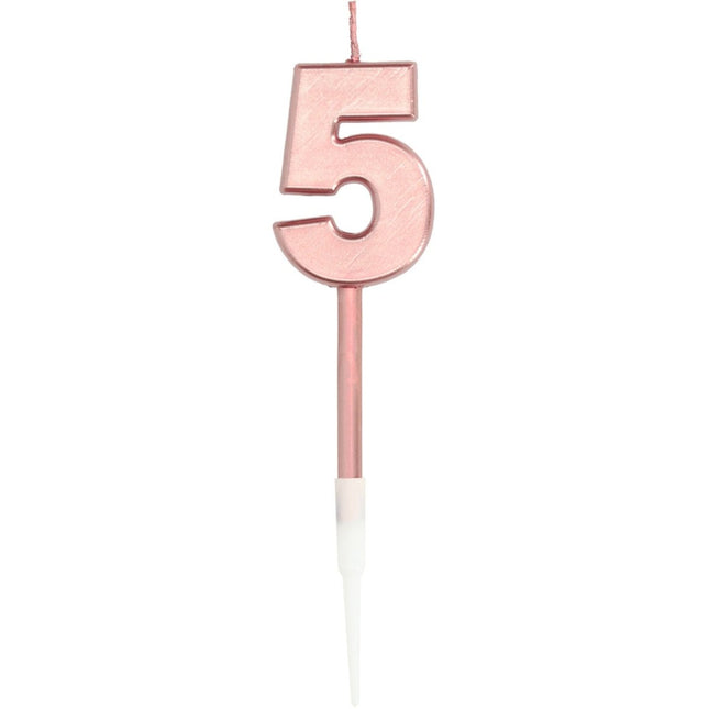 Kaars Cijfer 5 Rose Goud Metallic 15cm van Folat koop je bij Partywinkel