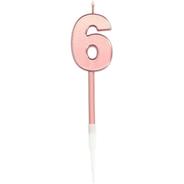 Kaars Cijfer 6 Rose Goud Metallic 15cm van Folat koop je bij Partywinkel