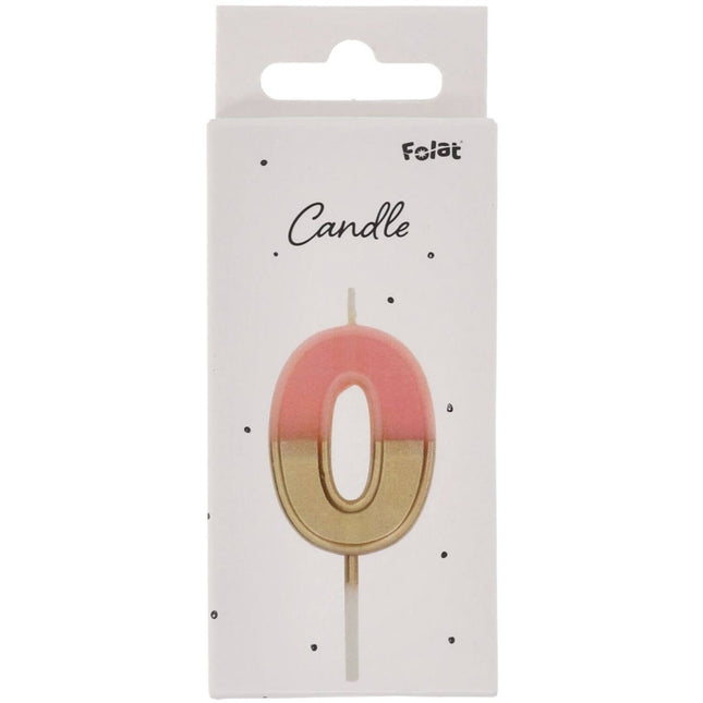 Kaars Retro Cijfer 0 Roze van Folat koop je bij Partywinkel