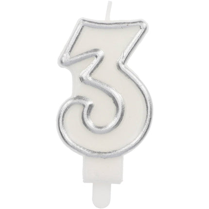Kaars Simply Chique Silver Cijfer 3 van Folat koop je bij Partywinkel
