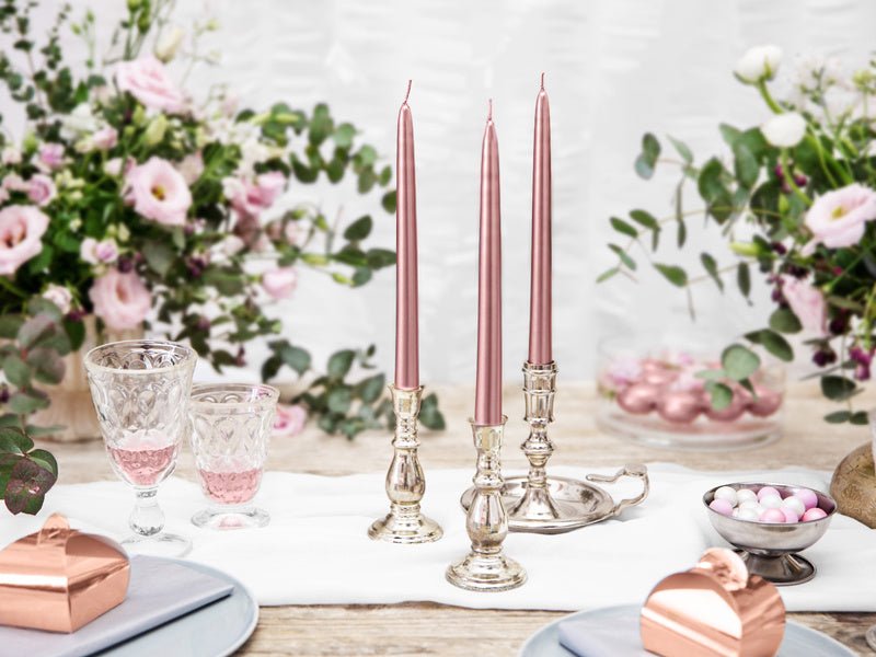 Kaarsen Rose Goud Metallic 24cm 10st van Partydeco koop je bij Partywinkel