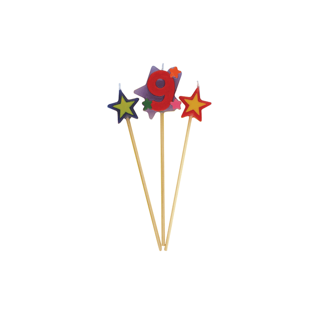 Kaarsen Set 9 Jaar Sterren 26cm 3st van Unique koop je bij Partywinkel