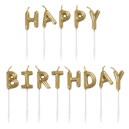 Kaarsen Set Happy Birthday Goud 8,3cm 13 delig van Unique koop je bij Partywinkel