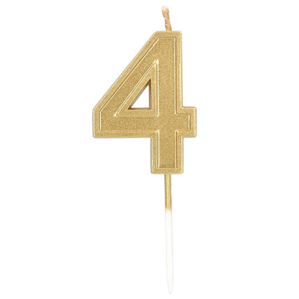 Kaarsje Elegant '4' goud op prikker (3 x 4,2 x 0,7 cm) van Boland koop je bij Partywinkel