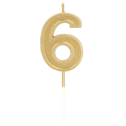Kaarsje Elegant '6' goud op prikker (3 x 4,2 x 0,7 cm) van Boland koop je bij Partywinkel