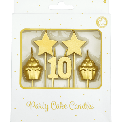 Kaarsjes 10 Jaar Cupcake Goud 17,5cm van Paper Dreams koop je bij Partywinkel