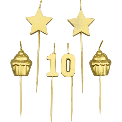 Kaarsjes 10 Jaar Cupcake Goud 17,5cm van Paper Dreams koop je bij Partywinkel
