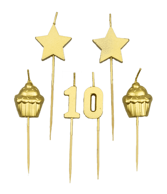 Kaarsjes 10 Jaar Cupcake Goud 17,5cm van Paper Dreams koop je bij Partywinkel