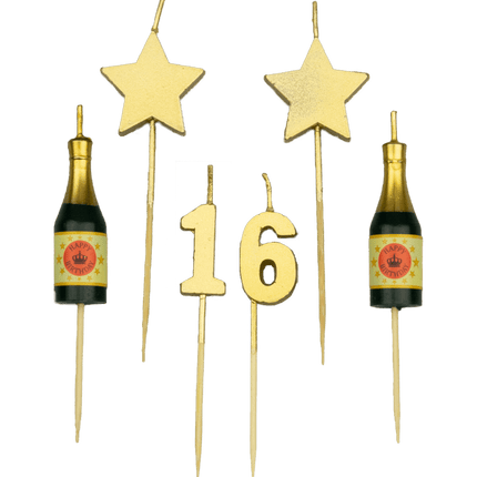 Kaarsjes 16 Jaar Champagne 17,5cm van Paper Dreams koop je bij Partywinkel