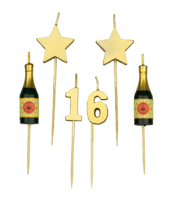 Kaarsjes 16 Jaar Champagne 17,5cm van Paper Dreams koop je bij Partywinkel