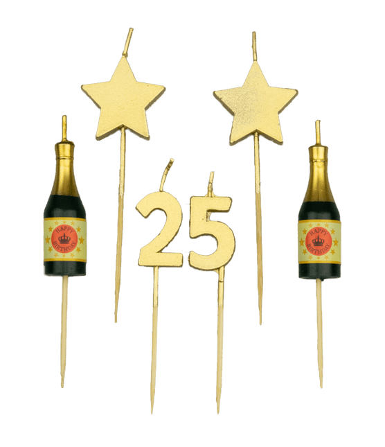Kaarsjes 25 Jaar Champagne 17,5cm van Paper Dreams koop je bij Partywinkel