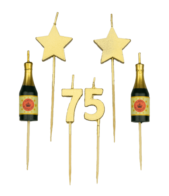 Kaarsjes 75 Jaar Champagne 17,5cm van Paper Dreams koop je bij Partywinkel