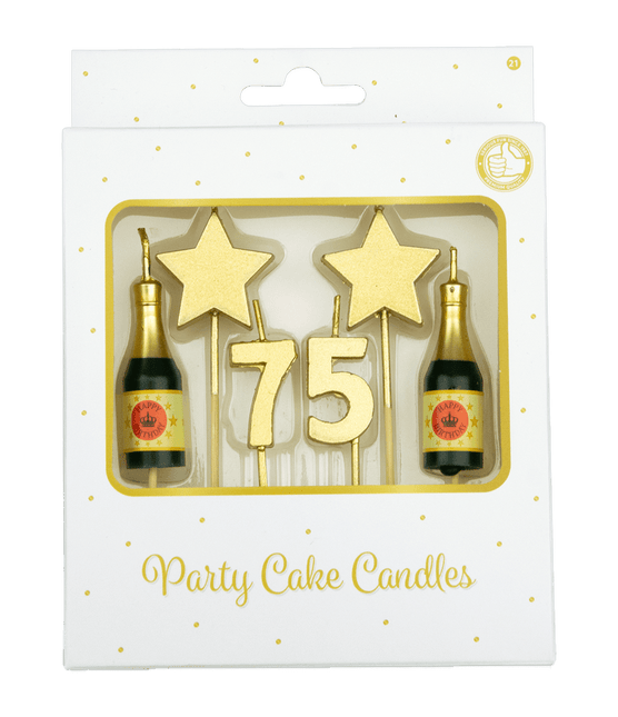 Kaarsjes 75 Jaar Champagne 17,5cm van Paper Dreams koop je bij Partywinkel