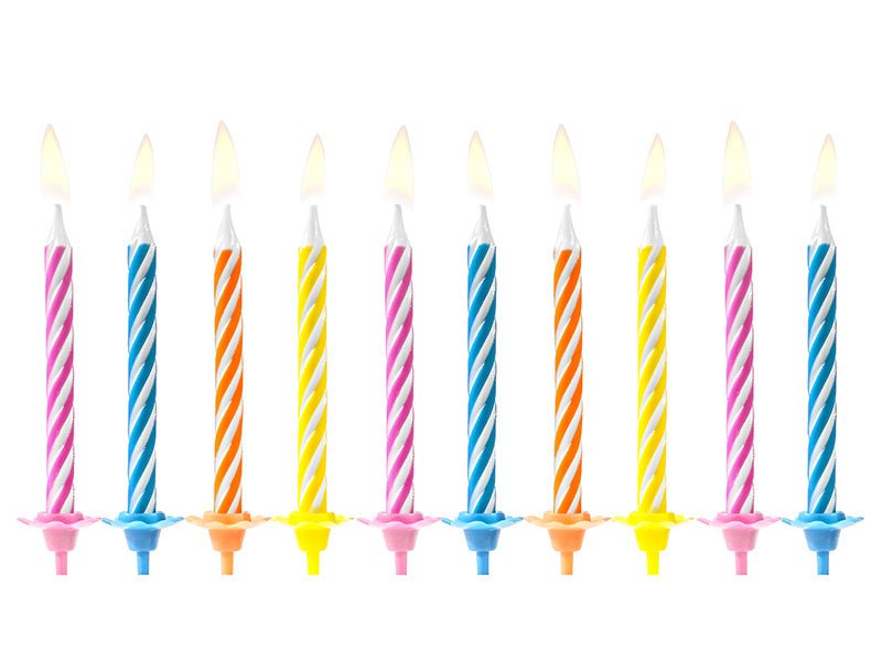 Kaarsjes Gestreept Meerkleurig 6cm 10st van Partydeco koop je bij Partywinkel