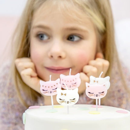Kaarsjes Kat 2cm 6st van Partydeco koop je bij Partywinkel