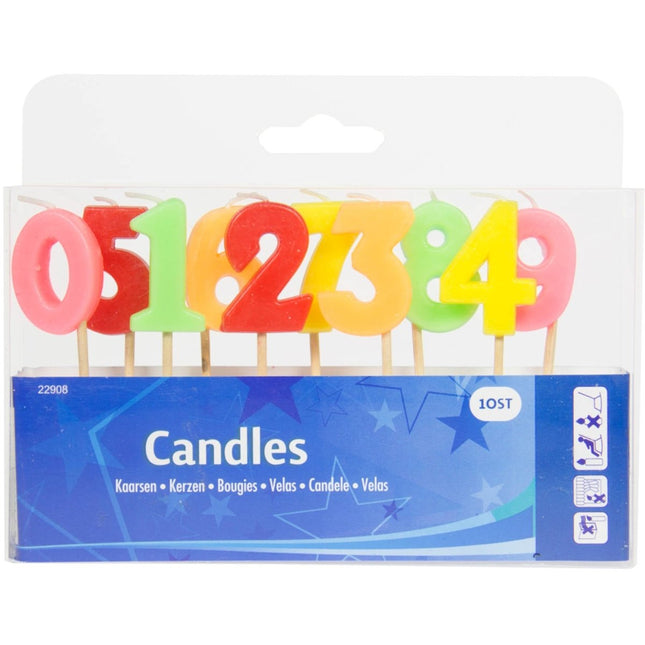 Kaarsjes Set 0 - 9 jaar 9cm 10st van Folat koop je bij Partywinkel