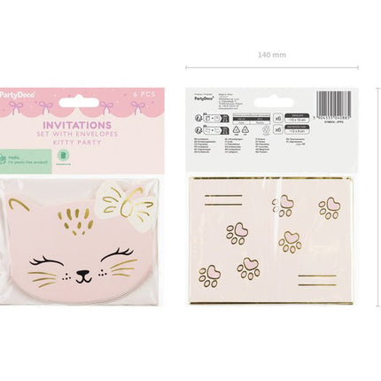 Kat Uitnodigingen 13cm 6st van Partydeco koop je bij Partywinkel