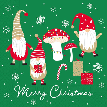 Kerst Servetten Gnomes Merry Christmas 3 Laags 33cm 20st van Procos koop je bij Partywinkel