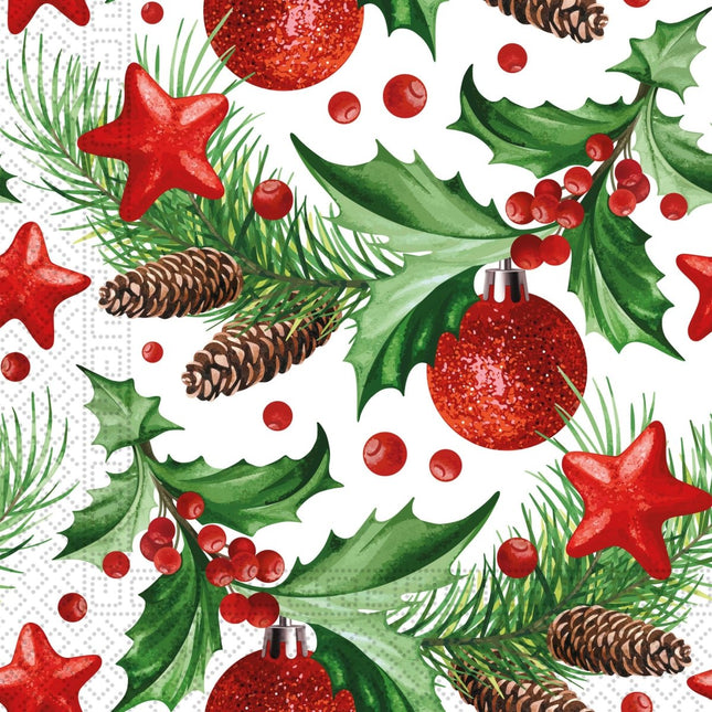 Kerst Servetten Hulst 33cm 20st van Procos koop je bij Partywinkel