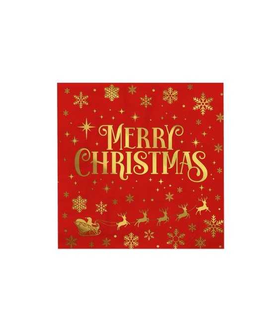 Kerst Servetten Rood Goud Merry Christmas 16cm 16st van Paper Dreams koop je bij Partywinkel