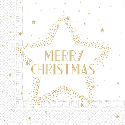 Kerst Servetten Wit Goud Merry Christmas 33cm 20st van Procos koop je bij Partywinkel
