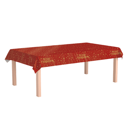 Kerst Tafelkleed Rood Goud Merry Christmas 2,74m van Paper Dreams koop je bij Partywinkel