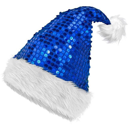 KERSTMAN MUTS PLUCHE EN PAILLETTEN BLAUW van Widmann koop je bij Partywinkel